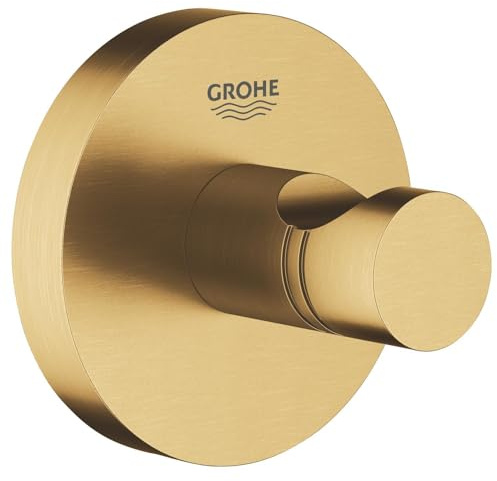 GROHE Essentials - Patère murale pour Salle de Bains, Porte-serviette mural, Fixations Cachées, Platine de Fixation Incluse, Métal, A coller ou à visser, Gold Brossé, 40364GN1