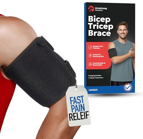 ARMSTRONG AMERICA Bicep Tendonitis Brace, Bicep Band & Upper Arm Compression Sleeve I Triceps & Biceps Muscle Support For Upper Arm Tendonitis Pain Relief Or Bicep Strains (LARGE 10 to 16)
