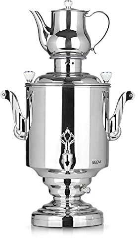 BEEM KATHARINA Samowar - 15 l | Edelstahl | Türkischer Teekocher elektrisch | 3000 W | 2L Teekanne mit Sieb Edelstahl | 15 L Wasserkocher | Zapfhahn
