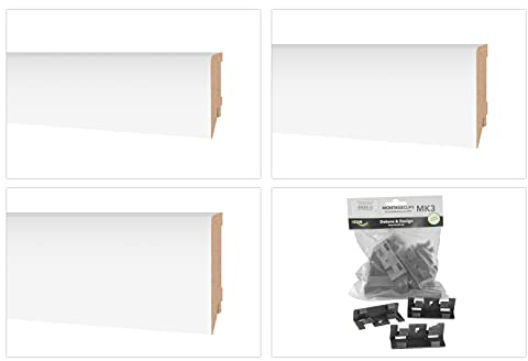 HEXIM Sockelleisten 70/85/100mm - MDF Fußleiste weiß für Fließen, Laminat, Vinyl & Teppich (6x Ecktürme 18x18x110mm) Eckklotz Eckturm Eckverbinder Ecken Eckstab Abschluss Eckstäbchen