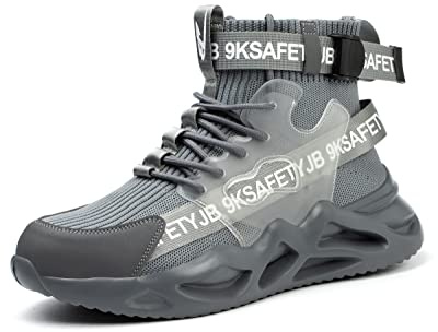 Luolocsn Men's Work Boots Safety Steel Toe Shoes for Women Slip Resistant Lightweight Breathable Sneakers Gray 43/11.5 Women/10 Men