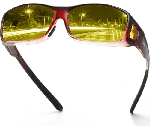 DUCO Lunettes Conduite de Nuit Polarisées Anti-Éblouissement Surlunettes | Fit-Over Lunettes De Vue, Polarisées Anti-Éblouissement, Anti-Buée, Réduit Phares, Pour Pluie, Brouillard, Faible Lumière