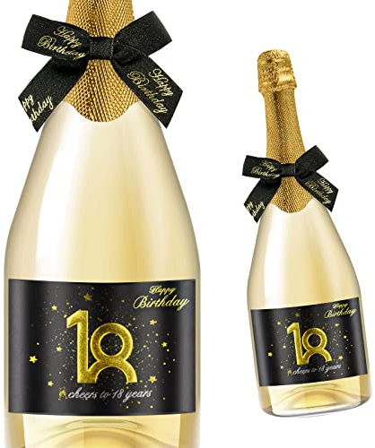 Giftota 2 Etichette per Bottiglie di Compleanno e Fiocchi Regalo – Etichette per Vino Personalizzate, autoadesive per Spumante e Vino Spumante, Decorazione per 18 Compleanno, Regalo di Compleanno per