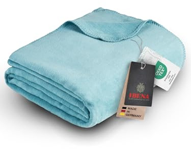 Ibena Malaga Bio Wolldecke 150x200 cm – 100% Baumwolle, Made in Germany, Baumwolldecke türkis