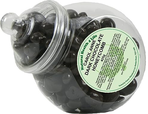 Natural Health 4 Life Carol Anne Confectionery Dark Chocolate Honeycomb 425 g in Recyclable Gift Jar (1 Jar)