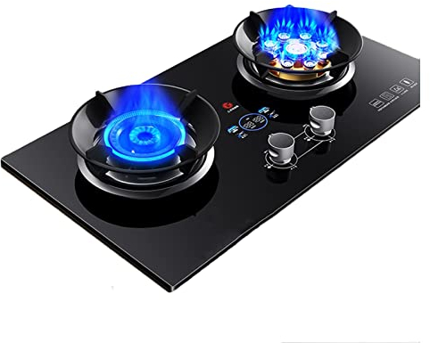 Cuisinière À Gaz - 2 Brûleurs Avec Minuterie De 180 Minutes (indépendants Des Deux Côtés), Brûleur Wok À 9 Anneaux De Feu, Support De Poêle En Fonte Avec Protection Anti-extinction (Size : LPG)