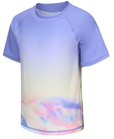 Aisyee UV Schwimmshirt Kinder Einteiler Kurzarm Mädchen Badeshirt Top Kinder Mädchen Badeanzug UV-Shutz 152 158/13-14 Jahre