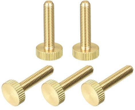 sourcing map Knurled Thumb Screws, M5x25mm Flat Brass Bolts Grip Knobs Fasteners for Home, Electronic, Machine 5Pcs
