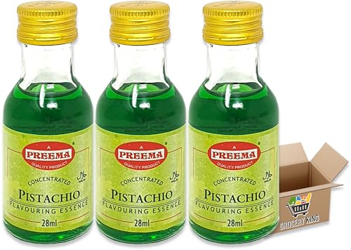 Flavouring Essence For 28ml | Pack Of 3 - Pack Of 6 - Pack Of 12 | For Cakes, Cookies, Boiled Sweets, Creams Grocery King (Pistachio Essence 28ml - Pack Of 3)