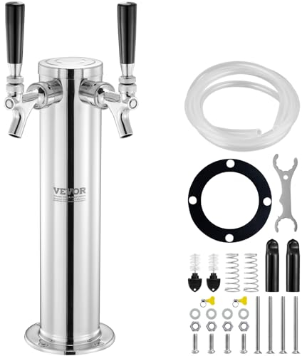 VEVOR 2TJZ Stainless Steel Keg Beer, Kegerator Tower Kit with Pre-Assembled Tubing and Self-Closing Faucet Shanks for Party, Bar, Pub, Restaurant, Silver