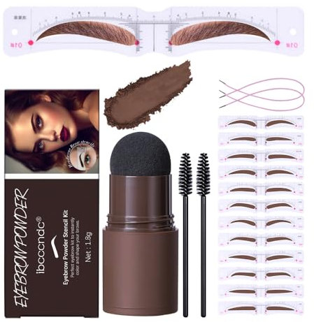 Augenbrauen Schablone Set, Augenbrauen Stempel Pulver Kit mit 12 Augenbrauen Form Brauen Schablonen, 2 elastische Schnur &2 Braue Pinsel, Augenbrauen Stempel Kit Langanhaltender (#2 Natürliches Braun)