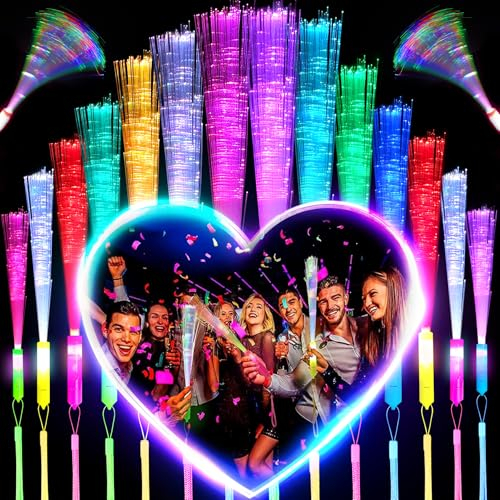 YeahBoom 36 Stück Leuchtstäbe Partyzubehör,Bunte Leuchtstäbe Glasfaser,LED Leuchtstäbe,LED Leuchtwedel Set,Leuchtwedel Party Set mit Multicolor Licht,Glasfaser Leuchtstab für Konzert,Party,Hochzeit