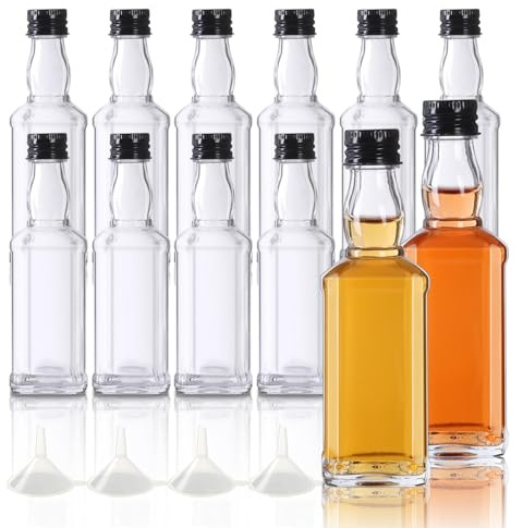 YBCPACK 12 stycken små glasflaskor för fyllning 50 ml tomma likörflaskor, mini snapsflaskor med skruvlock, tratt, perfekt för ägglikör, tequila, ladupar