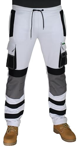 HASHOOB TRADING FZE Mens White Fleece Painter Trousers Decorators Cadura Knee Pad Pocket Workwear Pants (Four-White, M)