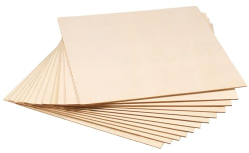 Lot de 12 plaques de contreplaqué de bouleau A4 300 x 300 x 2 mm, découpes en bois multiplex de qualité supérieure pour travaux manuels, modélisme, pyrogravure, scie à chantourner, découpe laser,