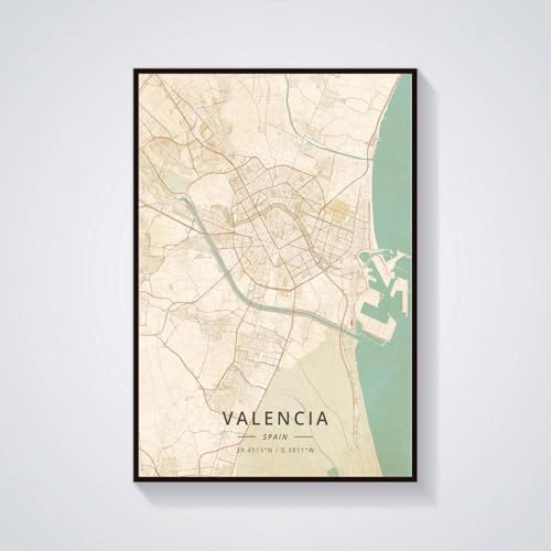 Baibexing Póster E Impresiones De Mapa Abstracto De La Ciudad De España, Valencia, Pintura En Lienzo, Arte De Pared, Imagen Para Decoración Del Hogar Y La Sala De Estar 60X90Cm Sin Marco