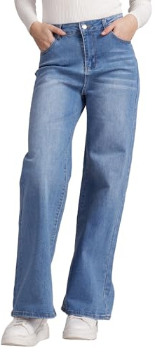 vittorio y Jeans Donna Vita Alta Larghi Jeans Donna Baggy Wide Leg Fit Jeans FX9050 (IT, Testo, XL, Regular, Regular, Blu)