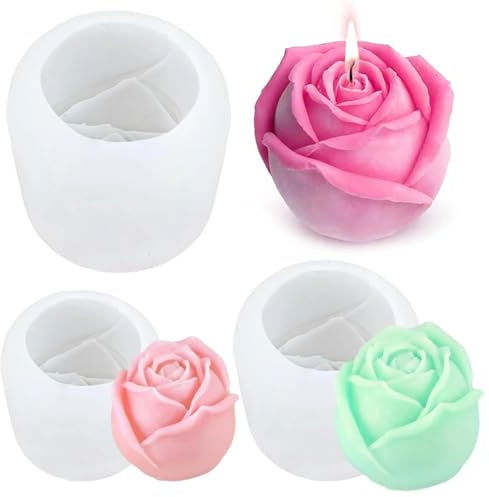 Forme in silicone per rose 3 pezzi,Forme in silicone per fiori per candele,3D Rose Stampi,Stampi in Silicone per Candele, Saponi, Decorazioni Artigianali, Ice Cube