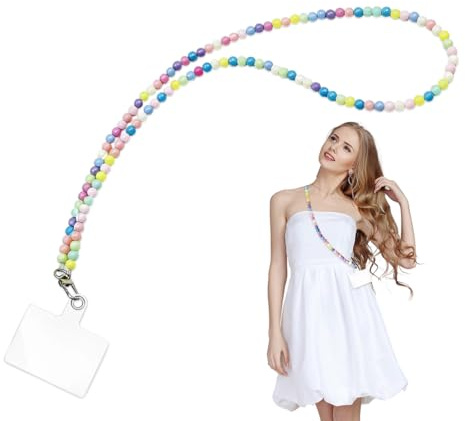 SGERUFZ 1 pz Catena per Cellulare Universale con Perline, Porta Telefono da Collo con Inserto, Cordino per Cellulare Acriliche Colorate, Crossbody per Smartphone, Ciondolo per Cellulare (Multicolore)