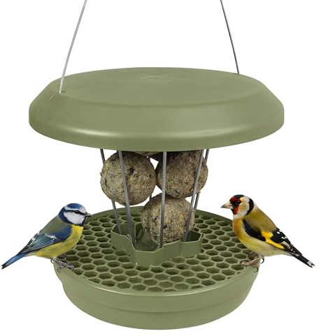 SWISSINNO Mangiatoia per Uccellini da Esterno - Lucerne SMART BIRDS - Casetta da Appendere Resistente per Palline di Grasso - Anti-topi e ratti - Salvia