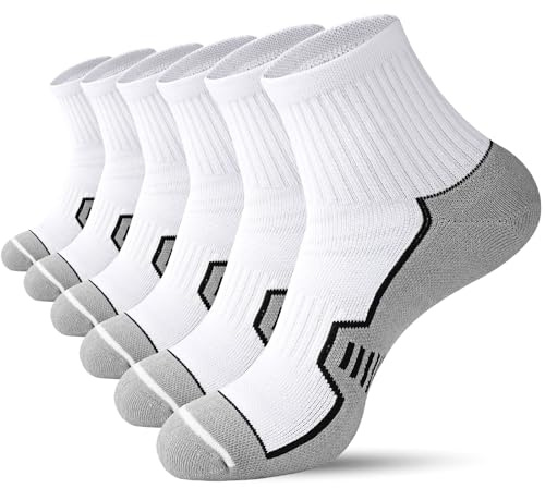 ILovDaisy Running Trainer Socks for Men 9-12 6-8, Cushioned Sports Socks | Anti-Blister Quarter Ankle Socks, Breathable Cotton Athletic Socks for Hiking, Walking, Cycling, Gym, 6 Pairs