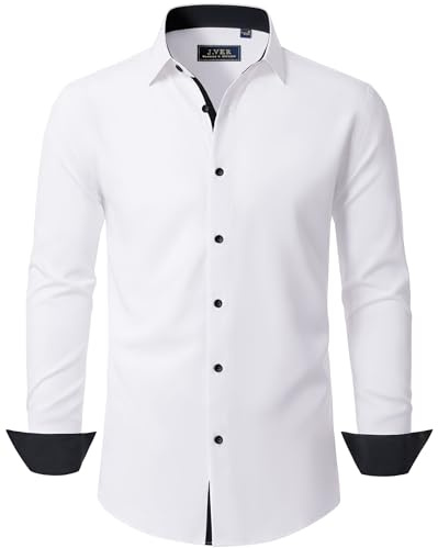 J.VER Men's Slim Fit Dress Shirts Long Sleeve Fashion Stretch Business Casual Formal Shirt