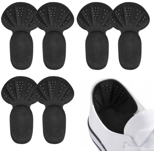 6 Pcs Black Self-Adhesive Heel Cushions for Shoes, Boots | Sponge grips pads liners for trainers. Protectors fill loose fit, ideal for footwear too big. Soft and comfortable.