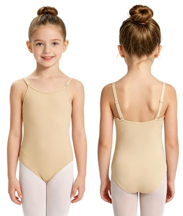 JoyBound Girls Ballet Camisole Leotard, Black & Nude & Purple Seamless Ballet Dance Gymnastics Leotard with Adjustable Straps, Crossed Back, Sizes 3-13 Years (Nude, 7-8 Years)