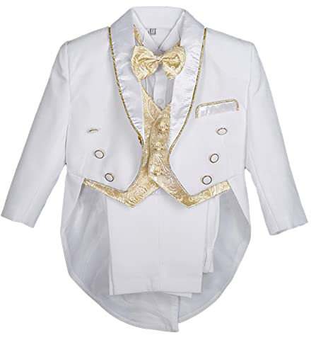 Lito Angels 5 Teiliges Anzüge & Sakkos Set für Baby Jungen, Gentleman Smoking Hochzeit, Anzug Weiss mit Gold Weste, Größe 12-18 Monate 86