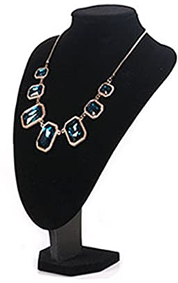 MINGZE Jewelry Display Stand, Black Velvet Necklace Pendant Chain Bust Display Holder Stand, Measures 22cm height, 15cm width, 12cm depth