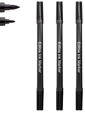 Dual Tips Food Coloring Pens，3PCS Black Color Food Grade and Edible Marker,Gourmet Writers for Decorating Fondant,Cakes, Cookies, Frosting, Easter Eggs, Thick Tip and Fine Tip, by Edibleink