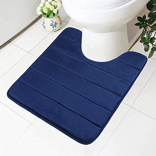 Homaxy Memory Foam Rutschfeste Weiches Vorleger Toilette mit Ausschnitt 50 x 60 cm, Saugfähig Badematte Stand WC, Badezimmer Waschbar Badteppiche für WC, Marineblau
