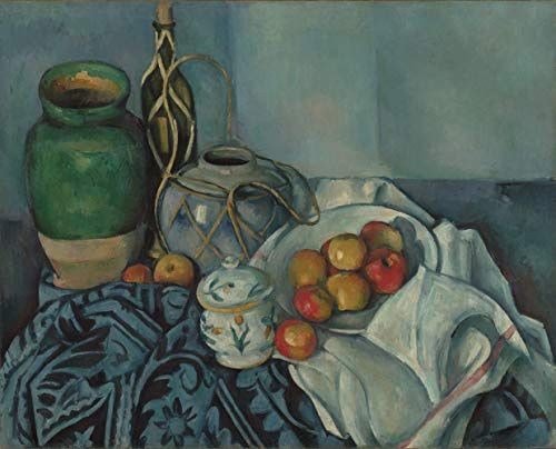 WONDERFULITEMS Still Life with Apples Green Vase Rum Bottle Ginger Pot Fruit Kitchen Painting by Paul Cézanne 20 X 24 Image Size Repro Canvas Rolled Up