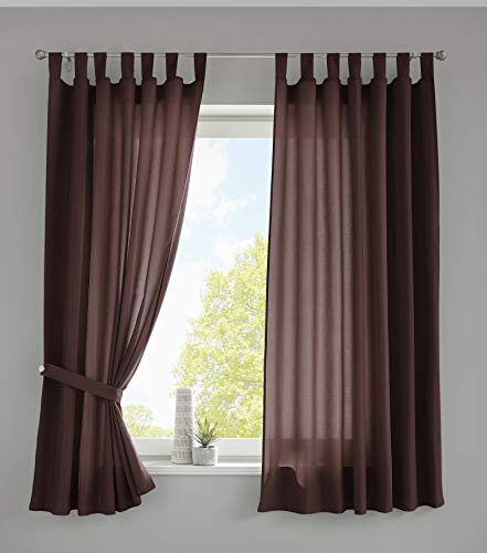 Gardinenbox 2er Set Vorhänge Schal Schlaufen »Berlin« HxB 175x140 cm Braun Blickdicht Microsatin Lichtdurchlässig Kräuselband Uni Matt, 20400N2