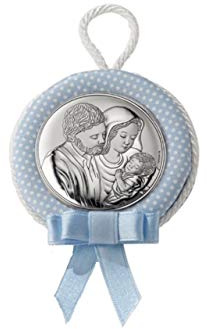 Medaglione Capoculla con Carillon Celeste Sacra Famiglia In Argento Valenti misura d. 11 cm