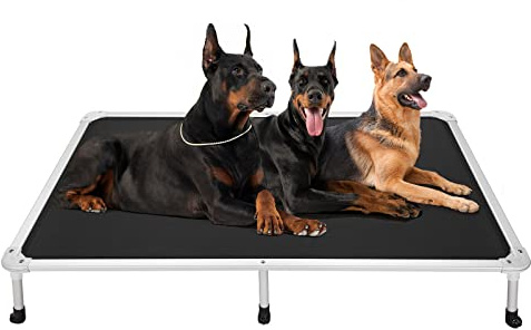 Veehoo Chew Proof Elevated Dog Bed - Cooling Raised Pet Cot - Silver Aluminum Frame and Durable Teslin Mesh Fabric, Unique Designed No-Slip Feet for Indoor or Outdoor Use, Black, XX-Large, CWC2003