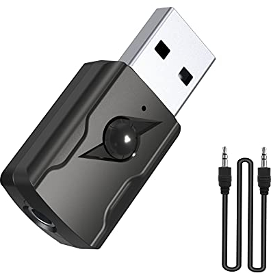 Adaptateur USB Bluetooth 5.0,Clé Bluetooth,Adaptateur Bluetooth Récepteur émetteur Audio 5.0 avec Câble Audio de 3,5 mm pour PC/TV/Voiture/Haut-parleurs/MP3/Système Audio Domestique/Casque