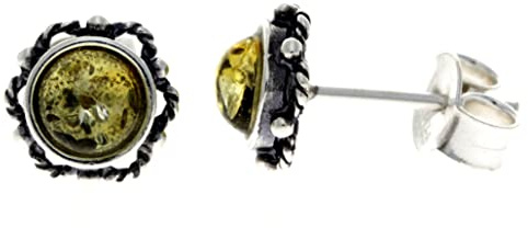 SilverAmber Jewelry 5940 Boucles d'oreilles à tige rondes en argent sterling 925 et ambre de la Baltique, Argent sterling, Ambre