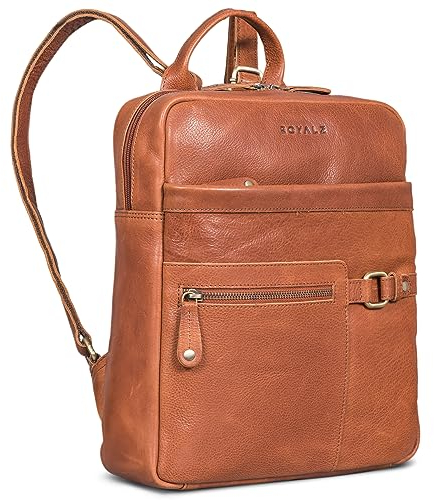 ROYALZ 'Arizona' stilvoller Echtleder Rucksack Damen Mittel-Groß - ideal als Tagesrucksack Cityrucksack 11.6-13 Zoll Laptoprucksack Leder Modern, Farbe:Texas Braun