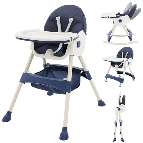 High Chair Adjustable Folding Baby Chair with Multiple Height and 3 Position Backrest 5 in 1 Convertible High Chair Sturdy Portable Travel Friendly Highchair