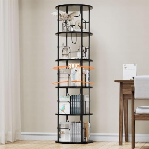 ALLSTAND 5 Tier Black Rotating Bookshelf Narrow Book Shelf Organizer for Bedroom, Living Room,
