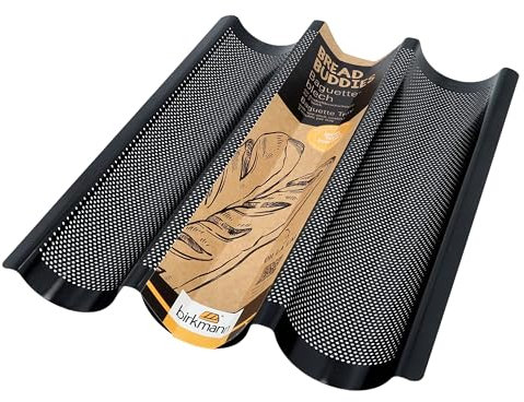 Birkmann, Bread Buddies, Baguette Blech, perforierte Baguetteform aus Karbonstahl für 3 Baguettes mit Antihaftbeschichtung und Rezeptidee, 331006