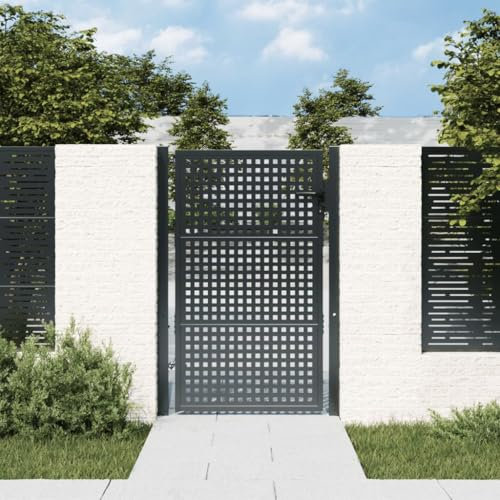 Brokky 154561 Garden Gate Anthracite 105x175 cm Steel Metal Garden Gates,Outdoor Fence Gate Galvanised Swing Gates Suit Garden Patio Or Terrace
