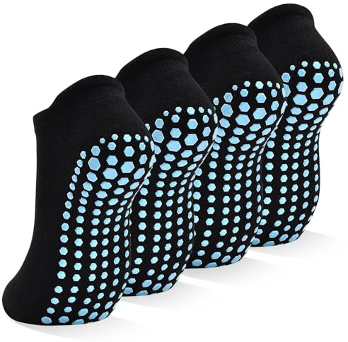 HYCLES 4 Pairs Non Slip Yoga Pilates Socks Anti Slip Grippy Socks for Women and Men Breathable Cotton for Ballet, Hospital, Dance, Trampoline, Barre