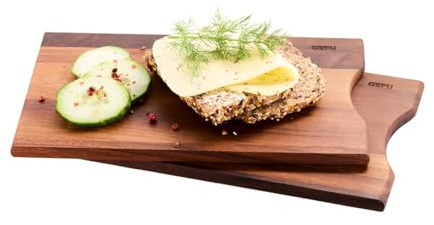 GEFU Enno - Juego de 2 tablas de desayuno, de madera de nogal | Reutilizables en ambos lados, no dañan las cuchillas y antibacterianas | Para pan, frutas, queso | Diseño elegante
