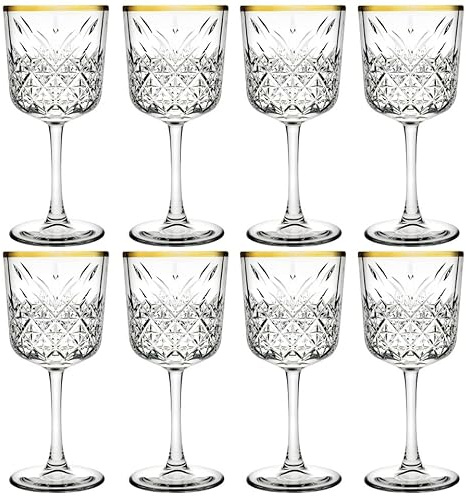 Queensway Home & Dining 330ml Red Wine Glasses Set, Tall Stemmed Dinner Party Glass with Elegant Crystal Design & Gold Rim, Gift Boxed, Fridge Safe Hand Wash Only, Ideal for Weddings & Entertaining