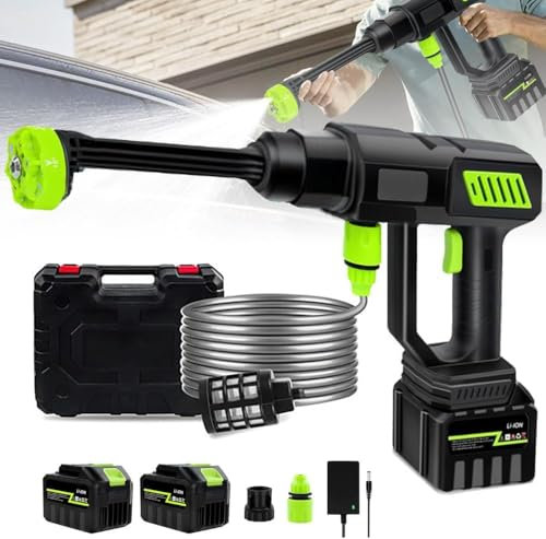 Pistola de Agua de Alta presión con 2×3.0 Ah Baterías, 70 Bar Hidrolimpiadora de Baterías, Boquilla 6 en 1 y Manguera 5m, Limpiador de Alta presión inalámbrica para Jardín y Coche (Negro)