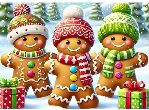 HEIBAGO 5D Noël Diamond Painting, DIY Bonhommes Pain d'épice de Noël Peinture Diamant pour Adultes, Diamond Painting Complet Diamant Kit Cristal Painting Artisanat pour Murale Décoration 30x40cm