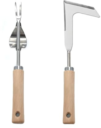 Unkrautjäter 2 Stück Fugenkratzer Unkraut 32cm und 31cm Unkraut Entferner Edelstahl Wurzeljäter mit Holzgriff msymsyu Unkrautstecher Zum Entfernen von Moos und anderem aus Wandspalten und Bodenflächen