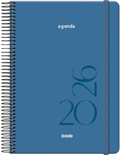 Dohe - Dagbok 2026 - Sida dag, A5-storlek (14 x 20 cm), spiral- och gummistängning, 12 månader januari till december, årsplanerare på spanska - Montana Azul